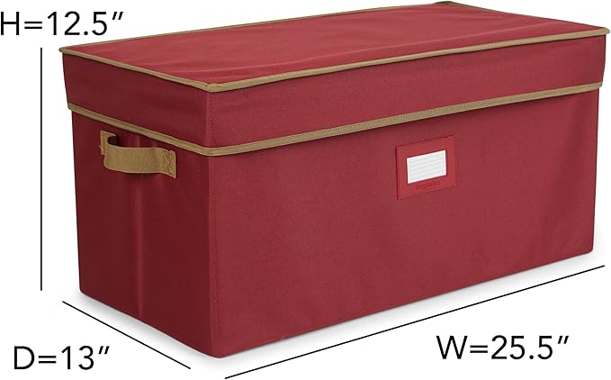 Covermates Keepsakes Adjustable Ornament Storage Box – Heavy-Duty Polyester, Padded Dividers & FlexGrid Trays – Protective Holiday Organizer with Stackable Walls & Label Window, Red
