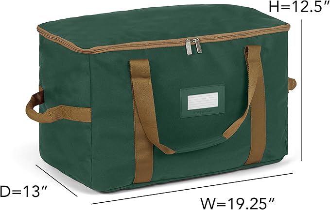 Covermates Keepsakes Adjustable Ornament Storage Bag – Heavy-Duty Polyester, Padded Dividers & FlexGrid Trays – Protective Holiday Ornament Organizer with Handles & Label Window, Green