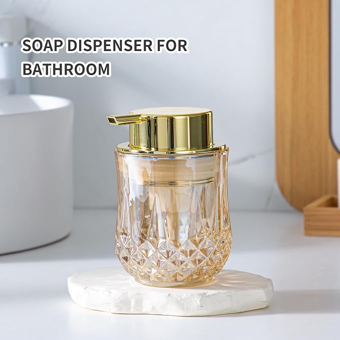 Gold Foaming Soap Dispenser, Bathroom Hand Foam Soap Dispensers,Glass Refillable Dish Soap Dispenser,Modern Home Soap Dispenser for Bathroom,Kitchen (Gold Foam Type/1Pcak)