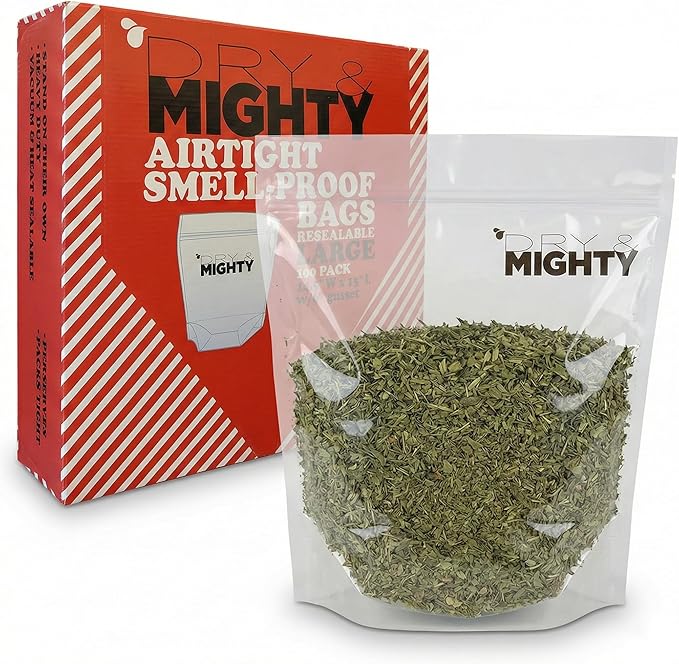 Dry & Mighty Smell Proof Turkey Bag 10 Pack Large 13"x14.5",USA Food Grade, Provides the Perfect Environment for Curing Herbs, Tear-Resistant 1LB Bags, Great for long term herb storage, Bulk