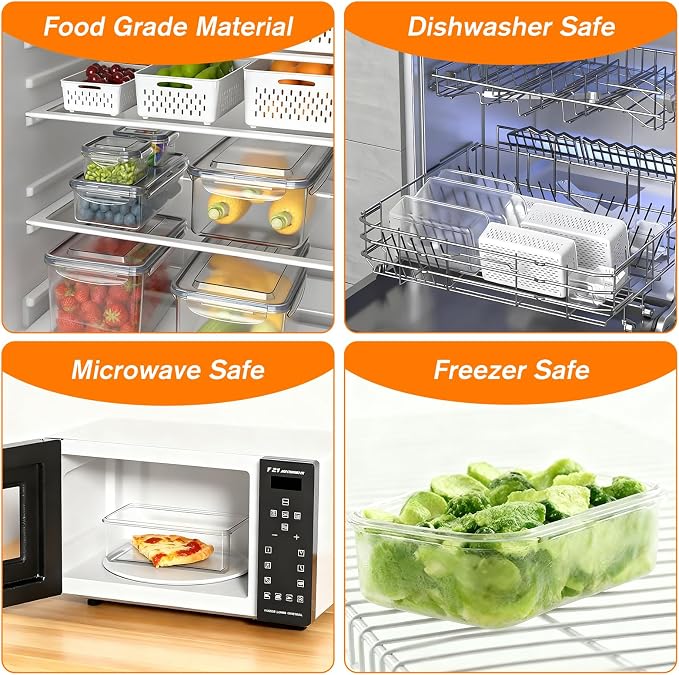 KUK 5 Pack Fruit Storage Containers for Fridge, Stackable Leakproof Food Keeper with Removable Colander, BPA-Free Produce Saver for Vegetables, Berries & Meat