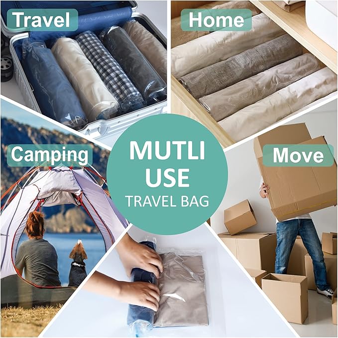Cozy Essential Compression Bags for Travel - Travel Essentials - 16 Pack Space Saver Bags - No Vacuum Needed - Compression Packing Bags for Cruise Accessories