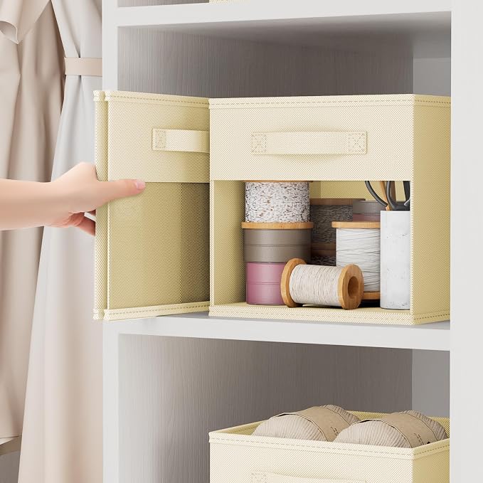 DIMJ Storage Cubes, Cube Storage Bin, 8 Pack Foldable Storage Cubes with Window, Closet Storage Bins with Handle, 11x 11 inch Closet Organizer Bins for Clothes, Toys, Books (Beige )
