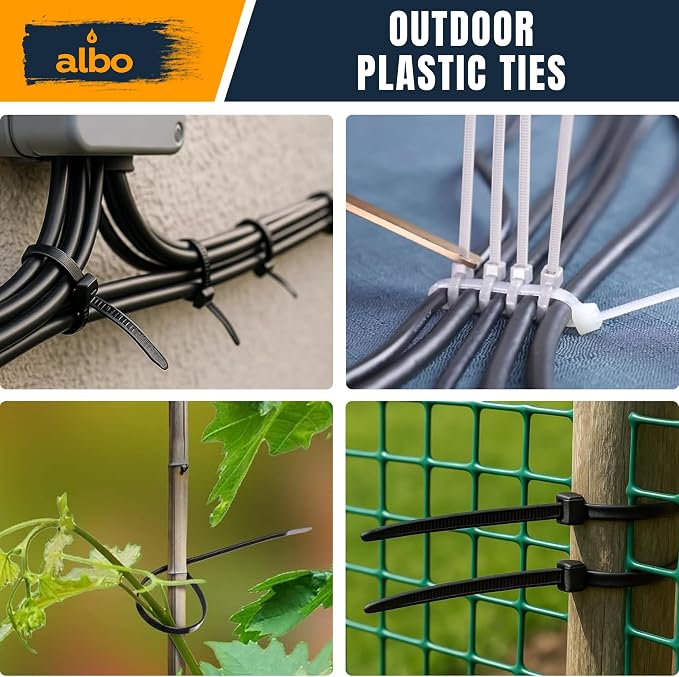ALBO Zip Ties Black 10 Inch 1000 Pack 50 lb, Long Plastic Cable Ties Thick 0.19 Inch Tie Wraps Heavy Duty UV Resistant Nylon Wire Ties for Indoor and Outdoor