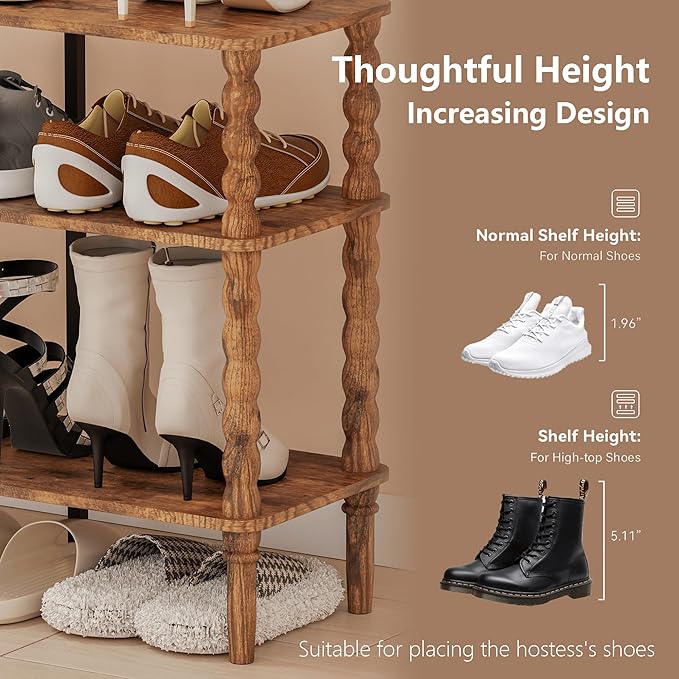 Veegle Shoe Rack,3 Tier Shoe Organizer with Solid Wood Legs for Closet, Entryway, Garage & Corridor, Easy Assembly Shoe Shelves,Rustic Brown