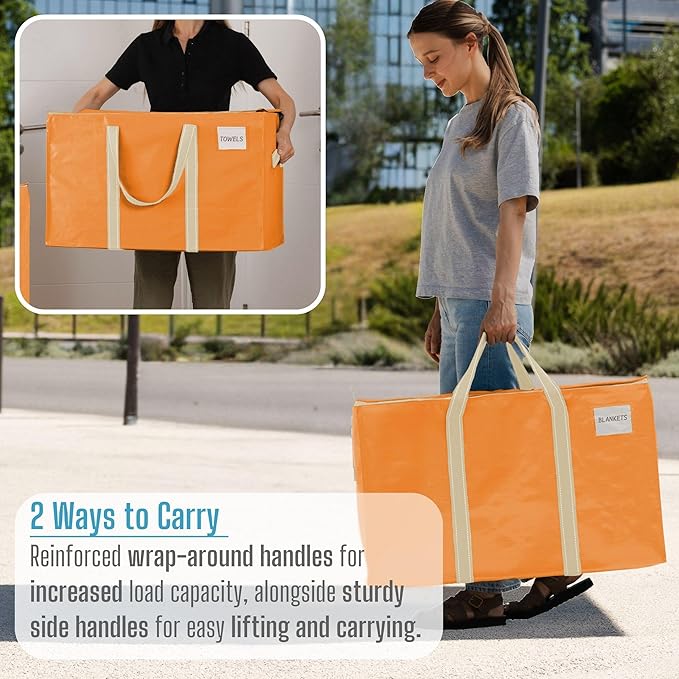 VENO 10 Pack Heavy Duty Moving Bags, Extra Large Storage Bags with Reinforced Handles & Strong Zippers, Foldable & Reusable Moving Box Alternative for Clothes & Dorm Storage