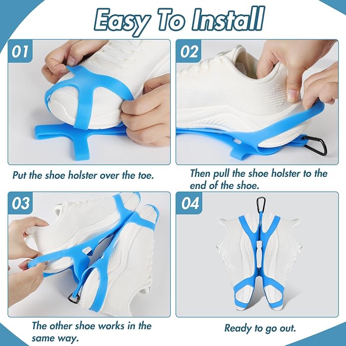Shoe Holster for Backpack, takyu Shoe Holder with Backpack Clips for Cleat Bag, Shoe Clips Sports and Outdoor Accessories for Climbing Trip Carrying Extra Shoes (Blue)