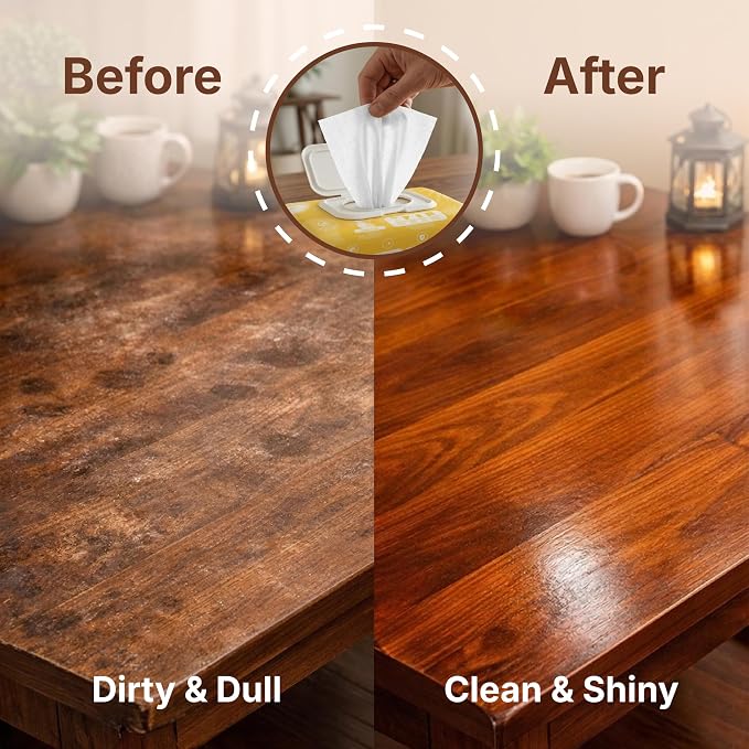Air Jungles Wood Furniture Cleaner Wipes 70 Count (3 Packs), XL 8x10 Inch | Clean, Protect, Polish Wood Tables, Chairs, Cabinets, Desks, With Vitamin E Gentle For Skin, Lemon Scent