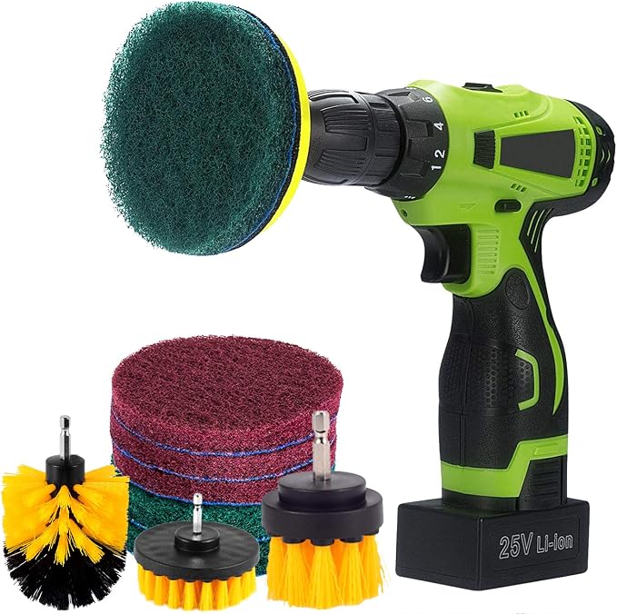 Kichwit 4 Inch Drill Power Brush Tile Scrubber Scouring Pads Cleaning Kit | 2 Inch Small Brush Included, Heavy Duty Household Cleaning Tool (Drill NOT Included)