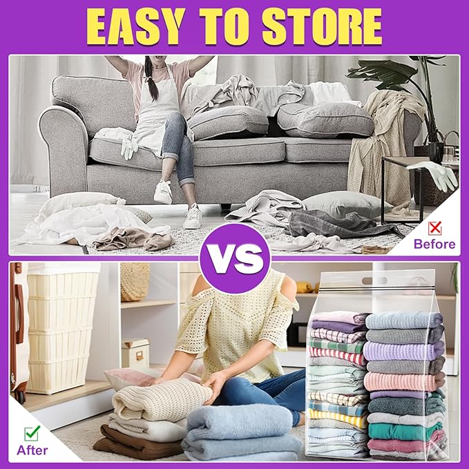 FURWEY 25 Gallon Extra Large Storage Bags 35”x 24”Resealable Clear Bags with Handle 4 Mil Thick Heavy Duty Big Bag for Clothes Pillow Travel Moving,Bedding,Shoes and Toys Storage, Pack of 12