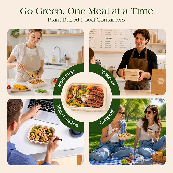 Glotoch Express 300 Pack 22oz Food Containers with Lids Meal Prep Containers Reusable Plant-based Cornstarch Lunch Box BPA Free Small Take Out Box for Salad Microwave & Freezer Safe