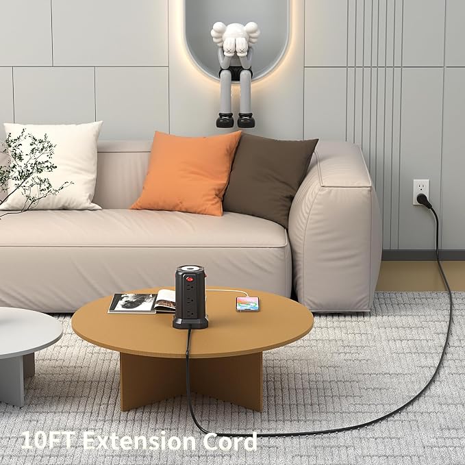 Surge Protector Power Strip 10 FT Cord, PD 20W USB C Power Strip Tower with Night Light, Extension Cord with Multiple Outlets with 4 USB Ports(2A+2C), PASSUS Charging Station Home Office Essentials