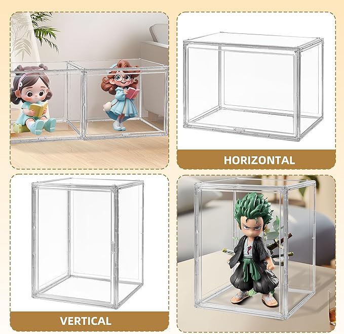 CELSOL Clear Acrylic Display Case – Stackable Storage Box with Magnetic Lid, Dustproof Organizer for Collectibles, Figures, Shoes, and Books – Large Size 14.2"x8.7"x10.6"