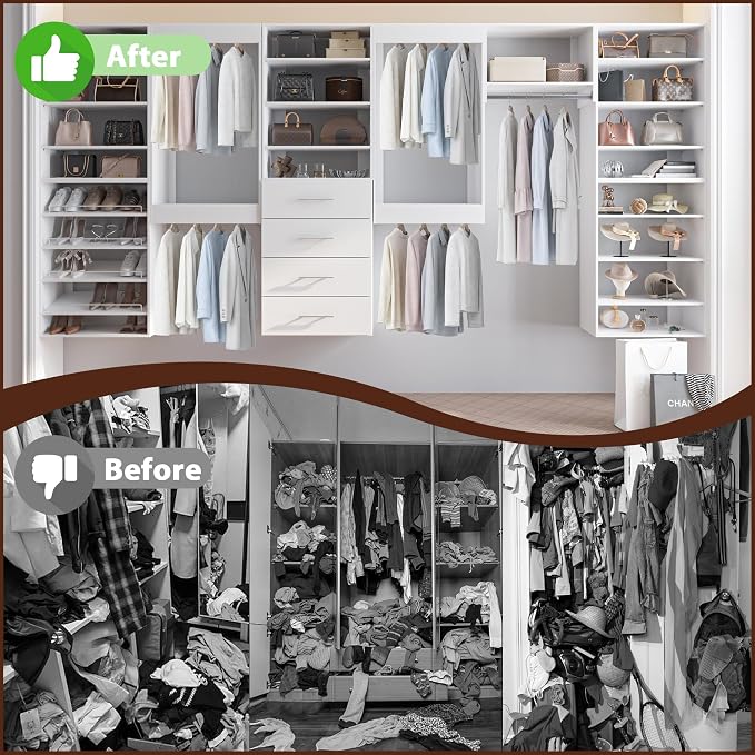 Modular Closet System, 52" Wide Wall-Mounted Closet Tower Organizer with Rods for Walk-In Closet Storage, White
