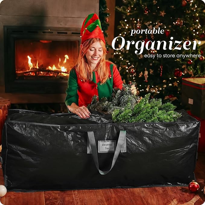 Handy Laundry Christmas Tree Storage Bag – Fits 7.5 Ft Artificial Xmas Tree, Heavy Duty Waterproof Tarp Material, Dual Zipper & Reinforced Handles, Protects from Dust, Moisture & Pests – Black