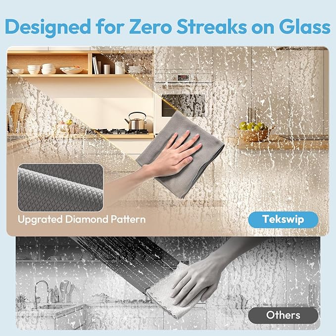 Microfiber Glass Cleaning Cloth 6 Pack, 15.5x15.5 Inch Magic Cleaning Rags, Lint Free Streak Free Reusable Towels for Windows, Mirrors, Cars, Screens, Kitchen and Stainless Steel Surface