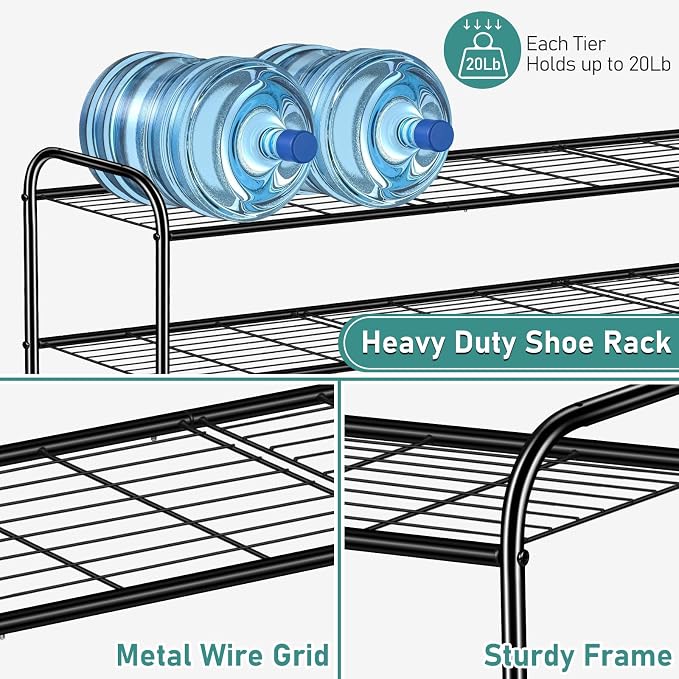 SLEEPING LAMB 4 Tier Long Shoe Organizer for Closet, Metal Shoe Rack Wide Shoe Storage Organizer 30-Pairs Shoe Shelf for Bedroom, Floor, Entryway (Black)