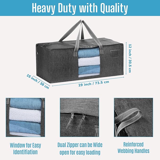 VENO 2 Pack Heavy Duty Moving Bags, Christmas Storage Bins with Lids, Transparent Window Design, Alternative to Moving Boxes, Storage Bags for Clothes, Blankets, Comforters, Pillows (Gray, 2 Pack)