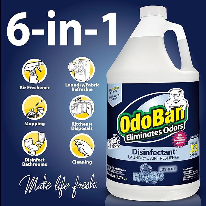 OdoBan Disinfectant Concentrate and Odor Eliminator, Made in the USA, Night Ice Scent, 4 Gallons