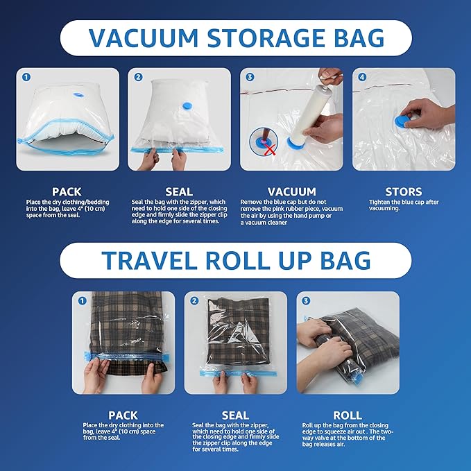 Simple Deluxe 32 Pack Compression Storage Bags, Vacuum Storage Bags, Space Saver Bags for Comforters, Blankets, Pillows and Clothes Storage, Hand Pump Included (5 Jumbo/5 L/6 M/6 S/5 Roll M/5 Roll S)