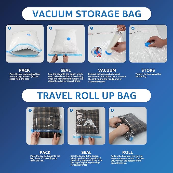 Simple Deluxe 32 Pack Vacuum Storage Bags (5 Jumbo/5 Large/6 Medium/6 Small/5 Roll M/5 Roll S) Space Saver Bags, Vacuum Seal Bags with Hand Pump for Comforters, Blankets, Bedding, Pillows and Clothes
