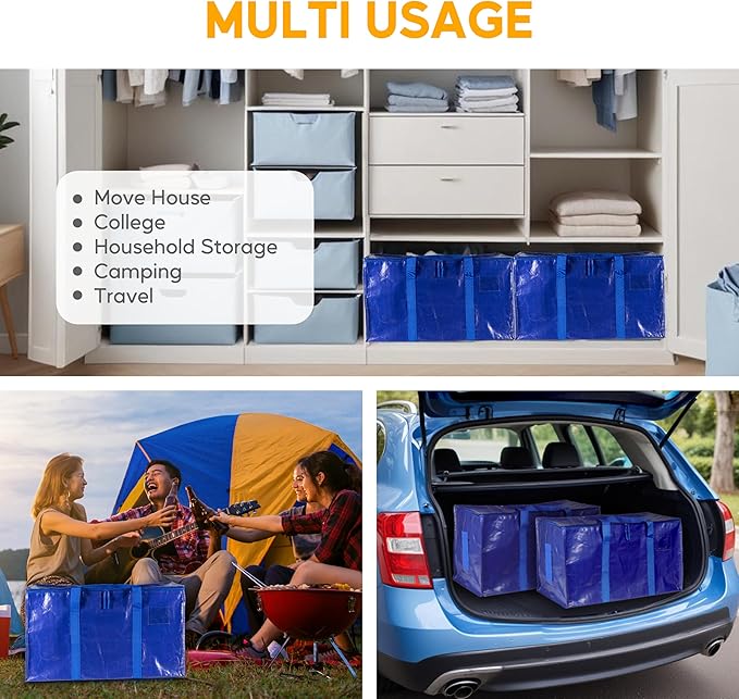 HealSmart 4 Large Moving Bags with Backpack Straps Moving Supplies with Zippers & Handles, Heavy Duty Totes for Space Saving, Fold Flat, Moving and Storing