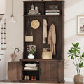 Garvee 77" H Farmhouse Hall Tree with Bench & Shoe Storage, Coat Rack | Mudroom Storage with 5 Tri-Hooks, Enclosed Cabinet, Adjustable Shelf, 2 Top Cubbies, for Entryway, Space Saving, Rustic Brown