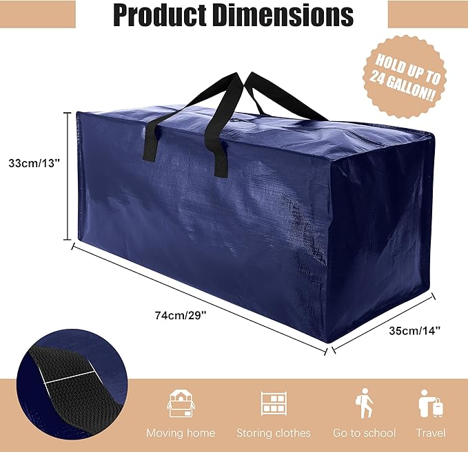 NATURELUX Heavy Duty Moving Bags with Backpack Straps and Strong Handles, Alternative to Moving Boxes and Storage Totes for Dorm Room Essentials, 12 Pack, Blue