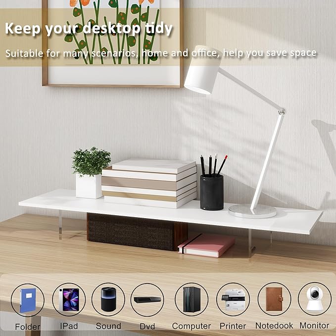 Monitor Stand Riser,Wood & Acrylic Computer Monitor Stand with LED Light,Desk Accessories Desktop Organizer Stand for Computer,Laptop,Printer,PC & TV Screen Riser