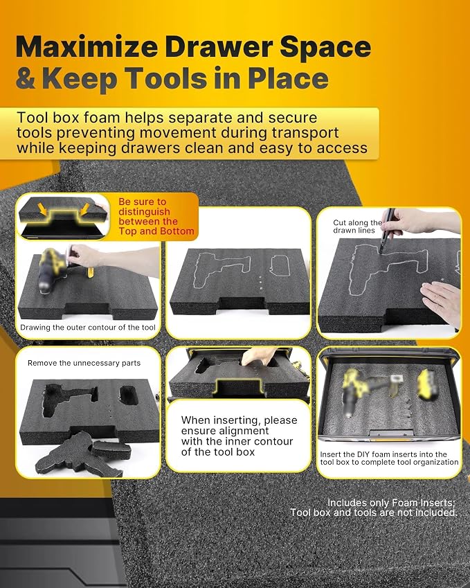 2 Pack Organizer Foam Inserts Compatible with 2.0 DWST08320 & DWST08330 2 and 3 Drawer Tool Box, Black Customizable Foam Inserts – DIY Cut & Organize with Impact Protection