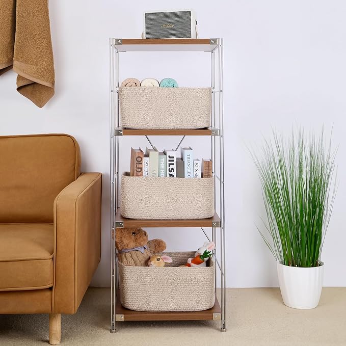 MiniArk Large Storage Baskets for Shelves, 17 x 13 x 7.5” Closet Organizers Bins for Clothes Blanket Towels, Baby Nursery, Toy Baskets Box, Woven Rope Baskets, 2 Packs Mixed Brown