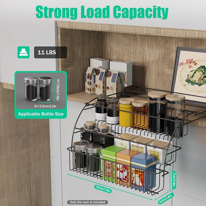 Spice Rack Organizer, 3 Tier Retractable Pull Down Cabinet Mount, Space Saving Design, Rust Resistant Heavy Duty with Railing Stopper & Mounting Screws for Kitchen Cabinet Pantry Cupboard