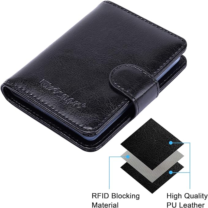 Wisdompro Slim PU Leather Credit Card Holder, Vertical Black | RFID Blocking Wallet Debit Card Protector, Organizer Case, Card Case, 20 Card & 7 Memory Card Slots, with Magnetic Closure