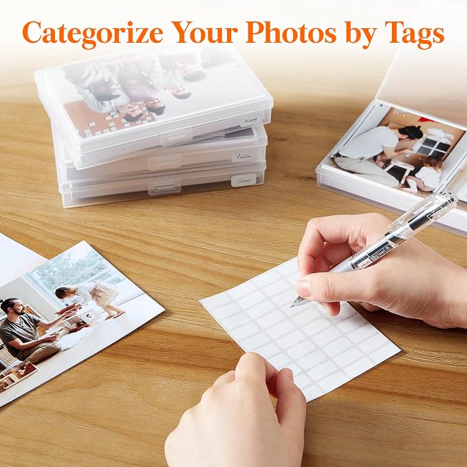 Lifewit 4x6 Photo Storage Box, 18 pcs Inner Photo Case with Lids, Clear Photo Organizers with 1 Sheet Label Sticker, Plastic Craft Storage Box for Seeds Sticker Cards Pictures Stamps Office Supplies