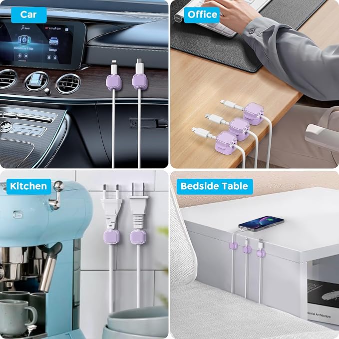 AhaStyle Magnetic Cable Organizer [1s Lock] 6 Pack Cord Holders Cable Clips | Strong Adhesive Hide Cable Cord Keeper Adhesive Wire Organizer Keeper for Nightstand Kitchen Car Office