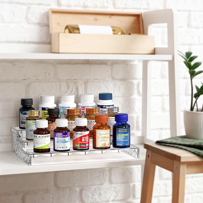 Simple Houseware 3-Tier Spice Shelf Display Organizer, Clear, 2 Packs