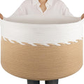 OIAHOMY 90L Extra Large Blanket Basket - Decorative Cotton Rope Storage Basket for Bedroom, Living Room & Nursery - Woven Laundry Hamper for Organizing Blankets, Clothes & Toys - Yellow & White