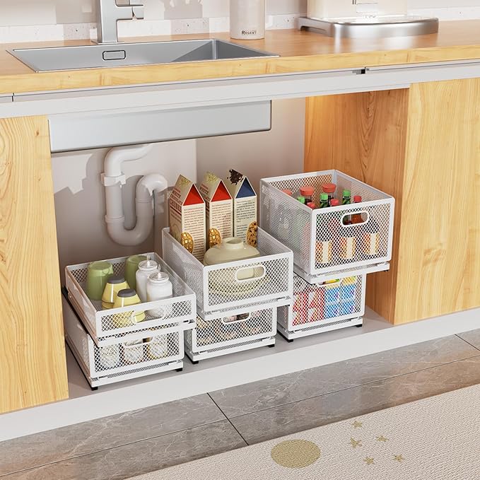 Pull Out Cabinet Organizer, Slide Out Drawers Fixed with Adhesive Nano Film, Pantry Shelves Sliding Drawer Storage Organization for Kitchen/Bathroom/Bedroom (15.7*9.4*8.3inch/40*24*21.2cm)