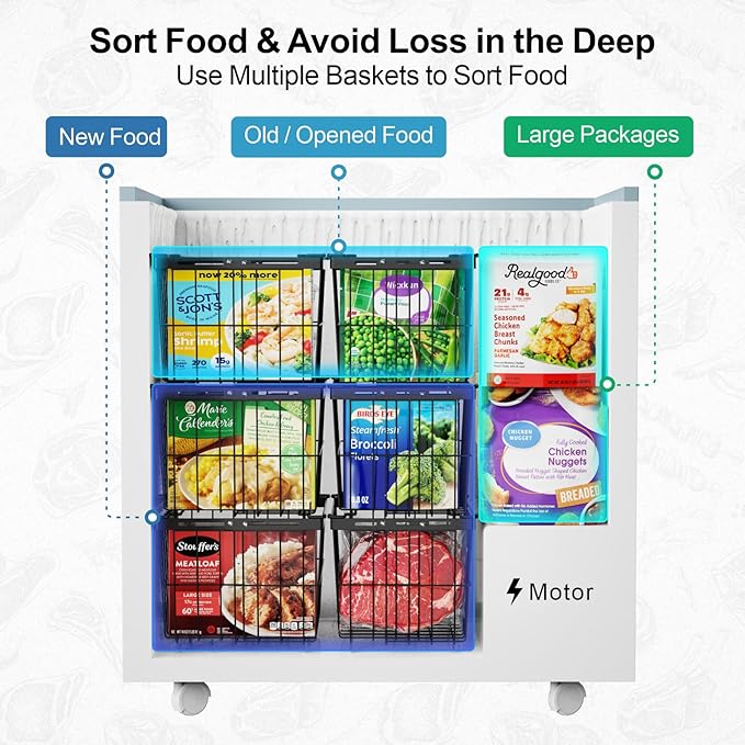 iSPECLE Freezer Organizer Bins - 3 Pack Adjustable Width for 5 to 7 Cu.Ft Chest Freezers, Stackable Freezer Wire Storage Baskets for Deep Freezer Organization, Assembly Required, Black