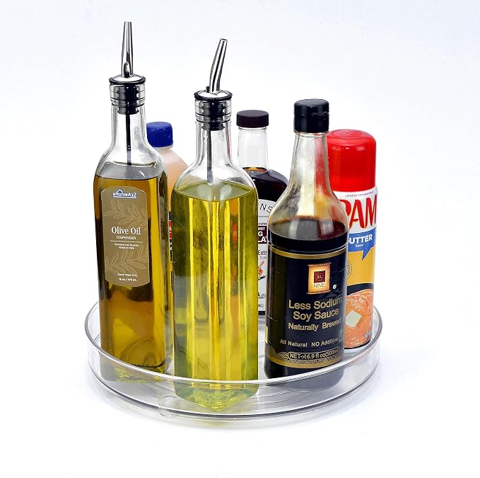 Lazy Susan Rotating Kitchen Turntable Food Storage Spinning Organizer Container for Countertop, Cabinet, Pantry, Fridge, Cupboard, Vanity, Office, Baking Supplies, Spices, Condiments - 10.5" Clear