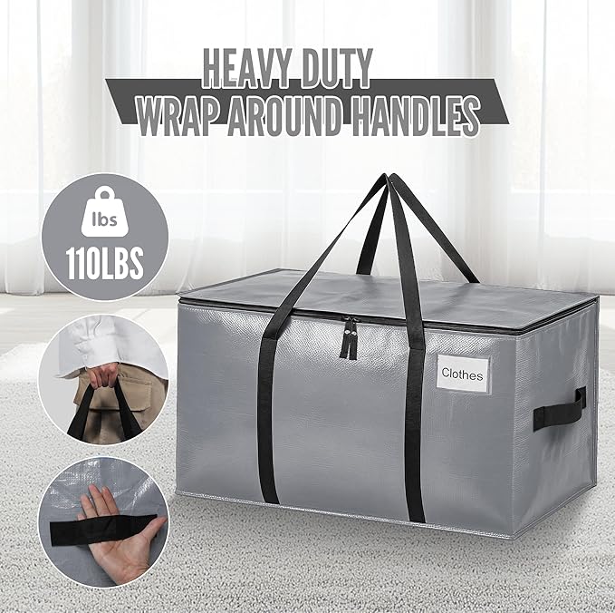 BAGAIL Heavy Duty Moving Bags with Strong Handle, Extra Large Moving Boxes, Storage Tote for Clothes, College Moving Supplies(Grey, 8 Pack)