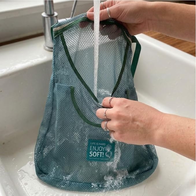 Durable Hanging Mesh Bags for Fruit & Vegetables. Reusable, Breathable Storage for Garlic, Potatoes & Pantry. Eco-Friendly Kitchen Organizer & Decor (1 extra large blue bag)