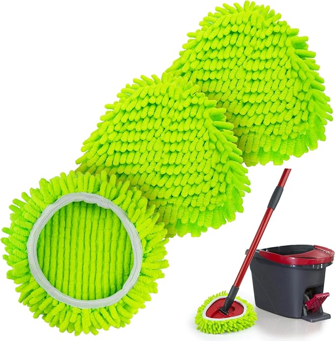 Chenille Duster Spin Mop Replace Heads for O-Cedar EasyWring 1-Tank, 3-Pack | Chenille Mop pad, Not for Ocedar 2-Tank. Chenille picks up dust, pet hair & debris. Wet/dry use for floors, walls & ceilings.