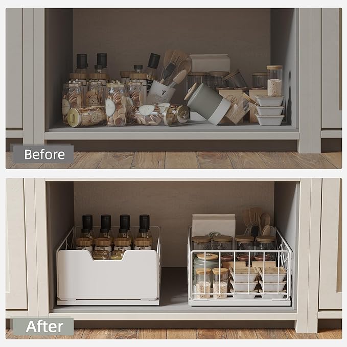 NETEL 2 Pack Pull Out Cabinet Organizer, Slide Out Drawers for Kitchen Cabinets, Pull Out Drawers Fixed with Adhesive Nano Film, Kitchen Cabinet Organizer, Pantry Organizers,11.8" W X 15.7" D X 6.9" H