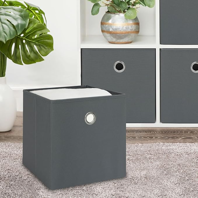 Collapsible Fabric Storage Cube Bin With Handle, Foldable Organizer Basket For Clothes, Books, Toys, Electronics, Bedroom, Living Room, Dorm Room And Closet Storage, 10.5" L X 10.5" W X 10.75" H