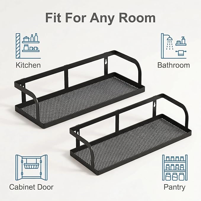 PUSDON Metal Wall Hanging Basket 2 Packs DIY Suitable for Multiple Scenes - Large Black Hollowout