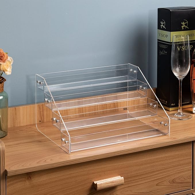Acrylic Spice Rack, Tiered Spice Rack Shelf Seasoning Organizer | for Countertop, Cabinet, Pantry, Kitchen Storage - 4 Tier