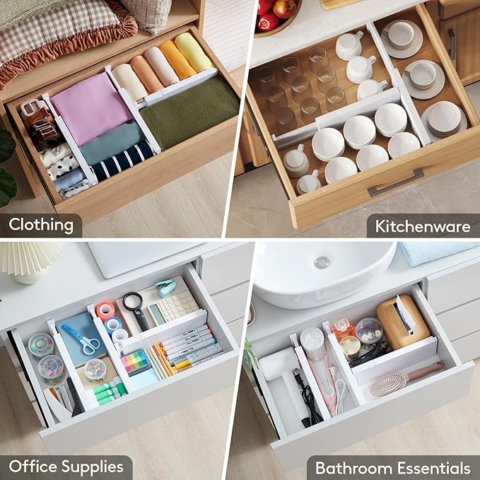 Lifewit 20 Pack 4" High Drawer Dividers 28-43.5cm/11-17" Adjustable Drawer Organizer for Clothes/Utensils, Expandable Drawer Separator in Dresser/Kitchen/Bedroom/Office Organization & Storage White