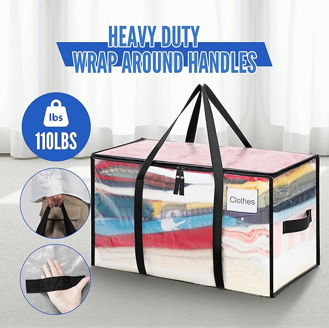 BAGAIL Heavy Duty Moving Bags with Strong Handle, Extra Large Moving Boxes, Storage Tote for Clothes, College Moving Supplies(Clear, 10 Pack)