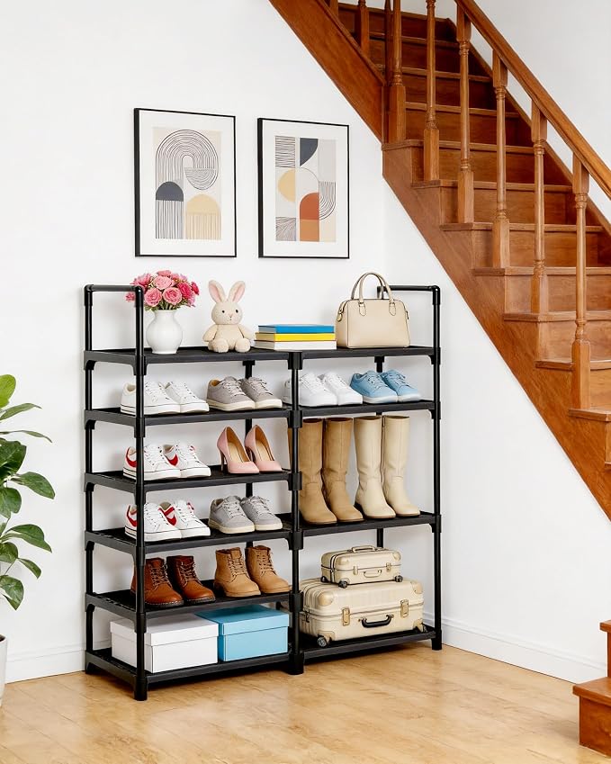 6-Tier Shoe Rack Large Capacity,Durable Shoe Organizer Storage for 20-26 Pairs of Shoes and Boots,Heavy Duty Free Standing Shoe Stand for Closet,Entryway and Garage (Black)